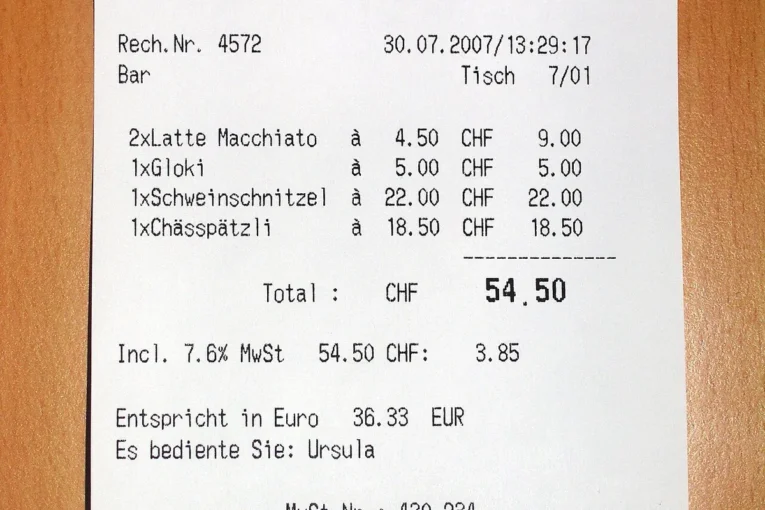 Pokladní účtenka z obchodu